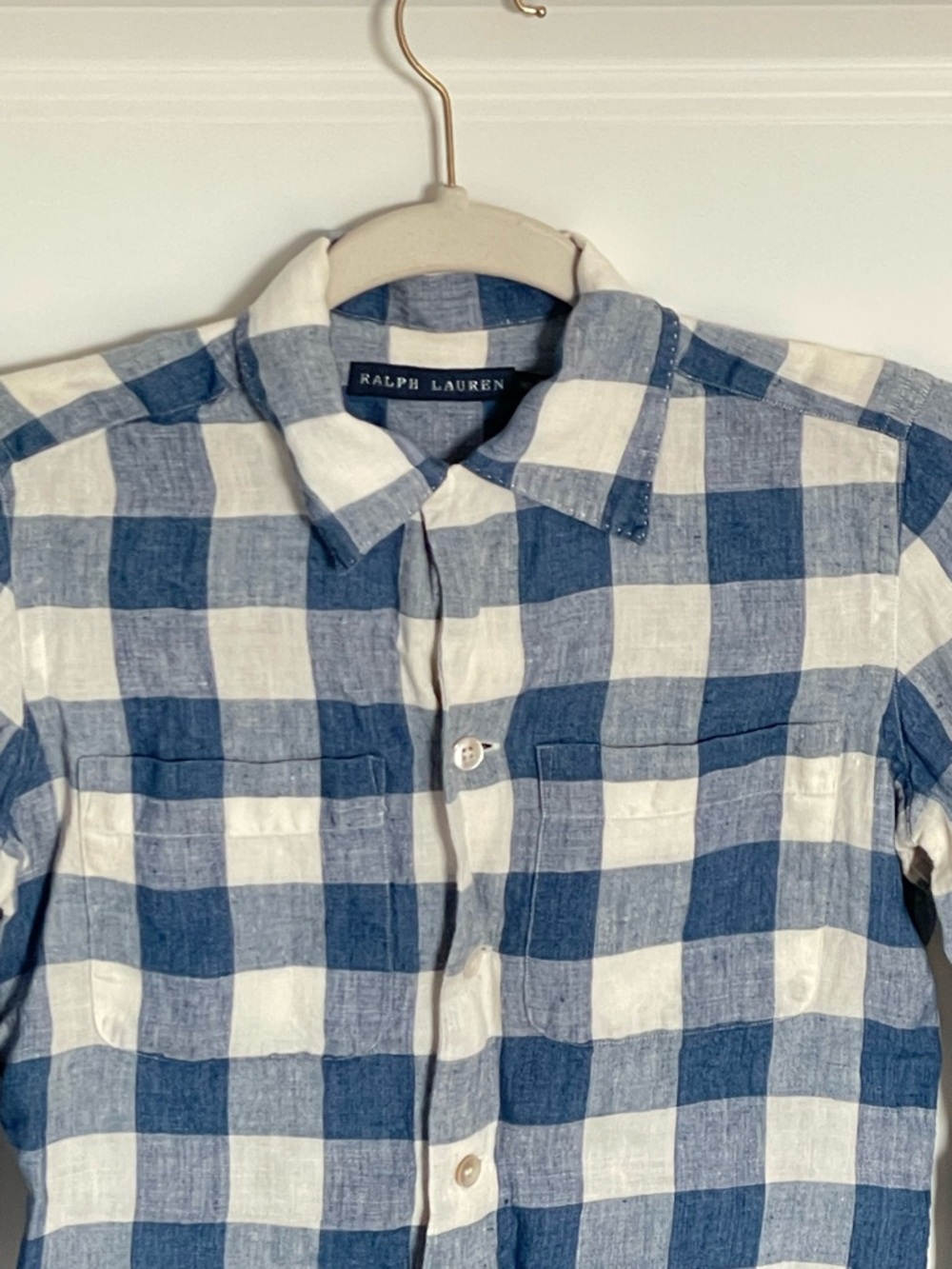 Ralph Lauren Blue & White Gingham Linen Long Sleeve Shirt Size 2 54428 - Picture 3 of 13